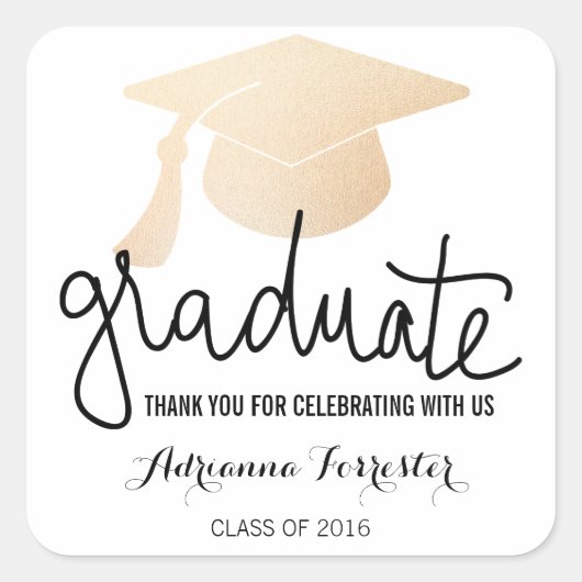 Afstuderen Pet Faux Roos Gold Foil Hartelijk dank Vierkante Sticker (Voorkant)
