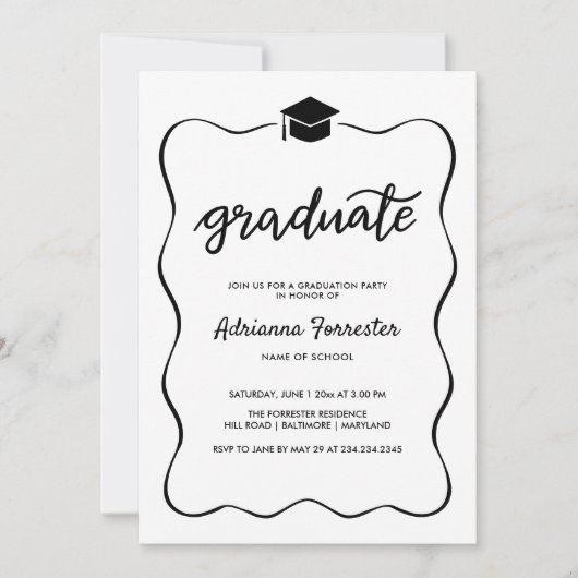 Afstuderen Pet Modern Schattige lint Lijst Kaart (Voorkant)