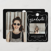 Afstuderen Pet Script Zwart Minimal Photo Collage Kaart (Voorkant / Achterkant)