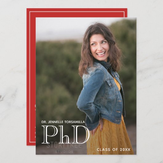 Afstuderen PhD Aankondiging Foto White Red (Voorkant / Achterkant)
