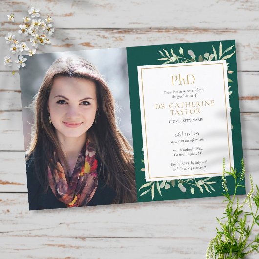 Afstuderen PhD Degree Emerald Gold Greenery Kaart