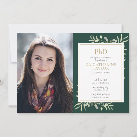 Afstuderen PhD Degree Emerald Gold Greenery Kaart (Voorkant)