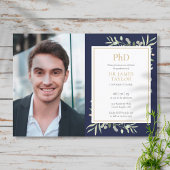 Afstuderen PhD-graad Navy Blue Greenery Kaart