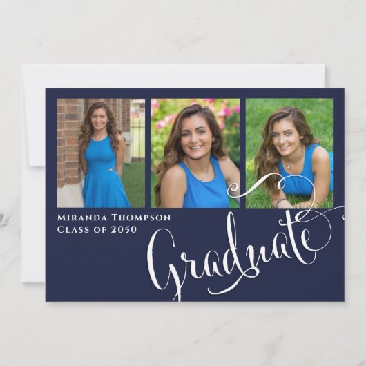 Afstuderen Photo Calligraphy Script Navy Blue Kaart (Voorkant)
