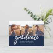 Afstuderen Photo Collage 2025 Navy Blue Afstudeerd Aankondiging (Staand voorkant)