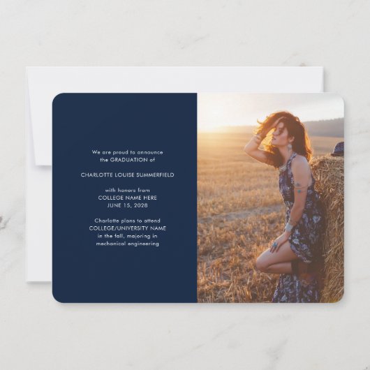 Afstuderen Photo Collage 2025 Navy Blue Afstudeerd Aankondiging (Achterkant)