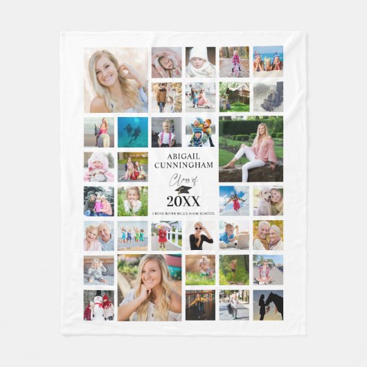 Afstuderen Photo Collage Script CLASS of White Fleece Deken (Voorkant)