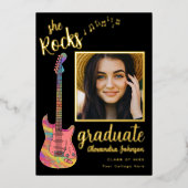 Afstuderen Photo Graduation Party Script Black Gol Folie Uitnodiging (Voorkant)