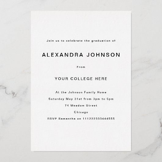 Afstuderen Photo Graduation Party Script Black Gol Folie Uitnodiging (Achterkant)