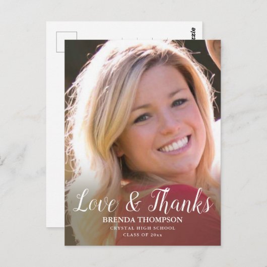 Afstuderen Photo Love & Bedankt Black Script Briefkaart (Voorkant / Achterkant)