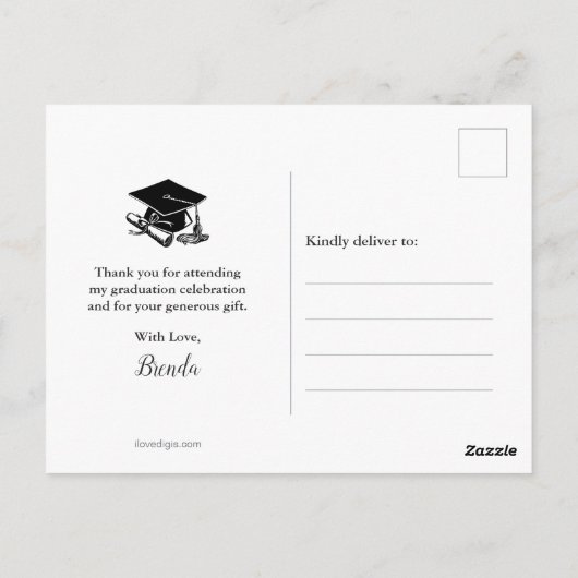 Afstuderen Photo Love & Bedankt Black Script Briefkaart (Achterkant)