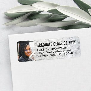 Afstuderen Photo Marble Black White Return Address Etiket