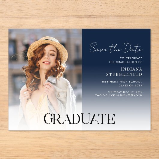 Afstuderen Photo Script-Afstudeerder De datum opsl Acryl Uitnodigingen (Voorkant)