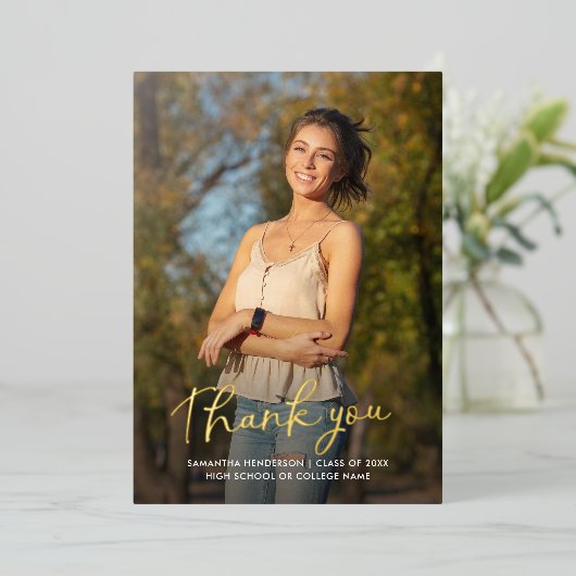 Afstuderen Photo Script-bedankkaart Folie Uitnodiging (Staand Voorkant)