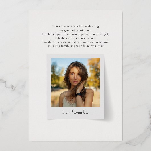Afstuderen Photo Script-bedankkaart Folie Uitnodiging (Achterkant)