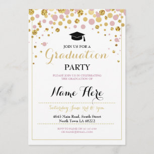 Afstuderen Pink Gold Girl Afstuderen Uitnodiging