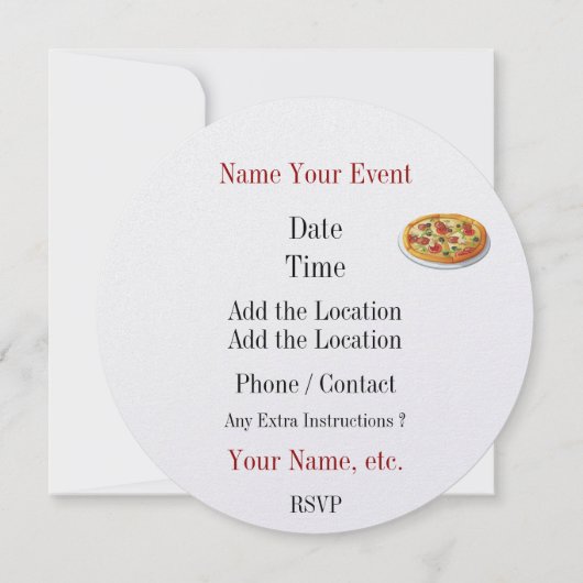 Afstuderen Pizza Party Ronde Uitnodiging (Achterkant)