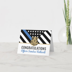 Afstuderen politie blauwe lijn vlag gefeliciteerd bedankkaart