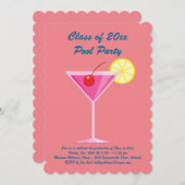 Afstuderen Pool Party Invitation in Coral Kaart (Voorkant / Achterkant)
