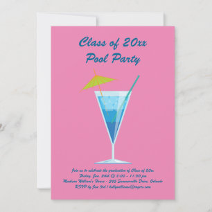 Afstuderen Pool Party Invitation in Pink Kaart