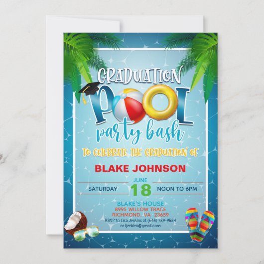 Afstuderen Pool Party Invitation Kaart (Voorkant)