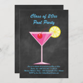 Afstuderen Pool Party nodigt Chalkboard en Roze ui Kaart (Voorkant / Achterkant)