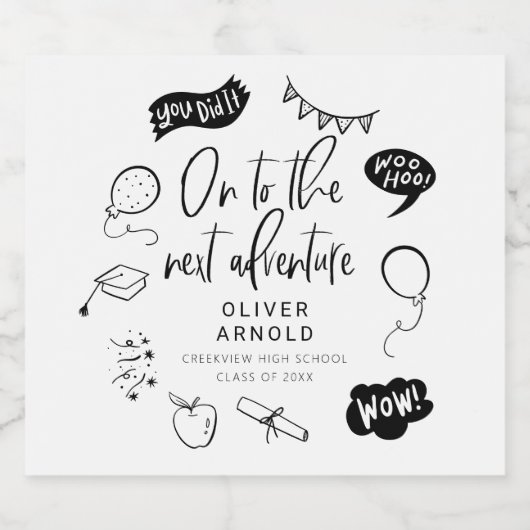 Afstuderen Quirky Doodle Next Adventure White Bier Etiket (Enkel label)