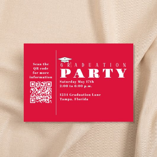 Afstuderen Red Photo Simple Class of 2023 QR Code Kaart