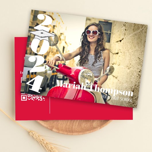 Afstuderen Red Photo Simple Class of 2023 QR Code Kaart
