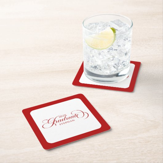 Afstuderen Red Script-typografie Vierkante Kartonnen Onderzetter (Insitu)