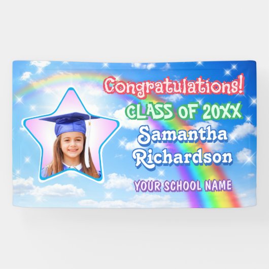 Afstuderen Regenboog in Blue Sky Star Foto Afstude Spandoek (Horizontaal)