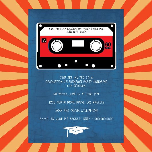 Afstuderen Retro Mix Tape Graduparty Aankondiging
