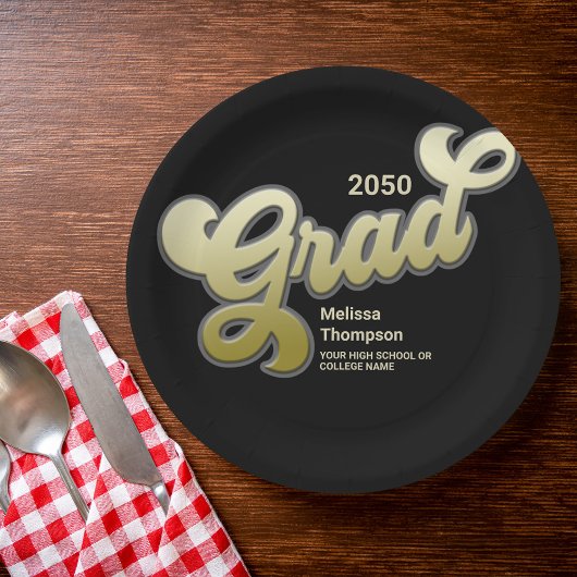 Afstuderen Retro Zwart Goud Party Custom Papieren Bordje