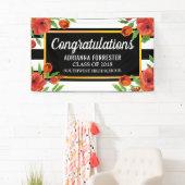 Afstuderen rode flora | Zwarte witte strepen Spandoek (Insitu)