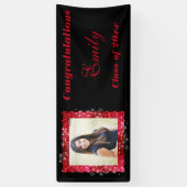 Afstuderen, rode glitter, zwart, fonkeling, spandoek (Verticaal)