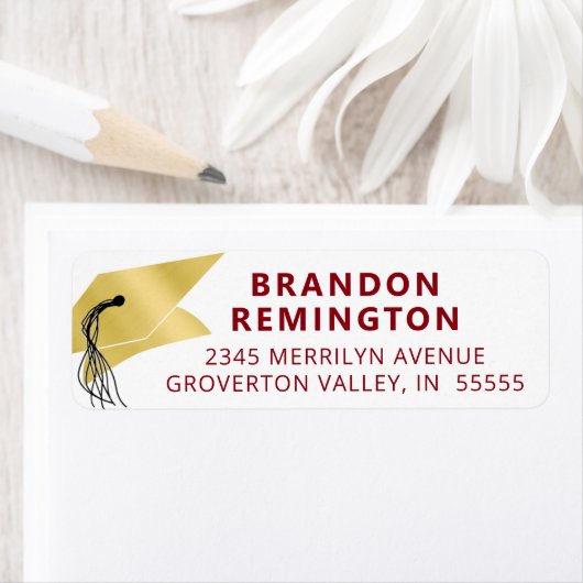 Afstuderen Rood Goud Faux Metallic Folie Etiket (Insitu)