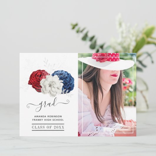 Afstuderen rood, wit en blauw aankondiging (Staand voorkant)