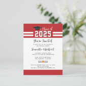 Afstuderen Rood Wit Script Afstudeerder Party Uitnodiging Briefkaart (Staand voorkant)