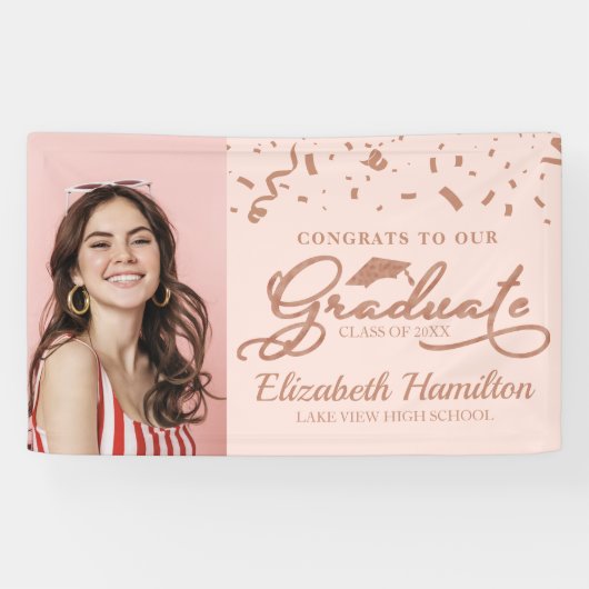 Afstuderen Roos Goud Roze Foto Afstuderen Spandoek (Horizontaal)