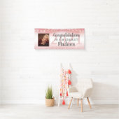 Afstuderen Roos Goud Roze Glitter Lights Foto Spandoek (Insitu)