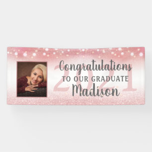 Afstuderen Roos Goud Roze Glitter Lights Foto Spandoek