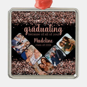 Afstuderen Roos Gouden Glitter Vijf Foto Metalen Ornament