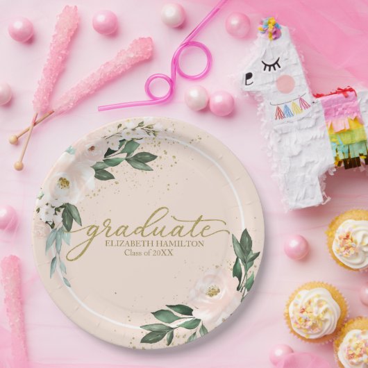 Afstuderen roze blush bloemen afstudeerfeest papieren bordje (Feest)