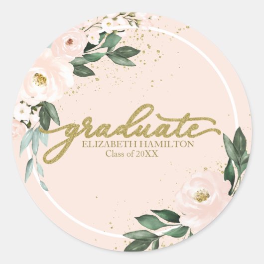 Afstuderen roze blush bloemen afstudeerfeest ronde sticker (Voorkant)