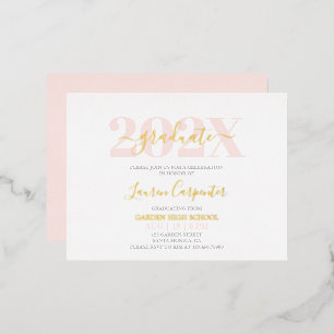 Afstuderen Roze Blush en Gold foil-uitnodiging Folie Uitnodiging Briefkaart