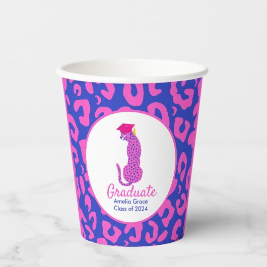 Afstuderen Roze en blauw Luipaard Papieren Bekers (Voorkant)