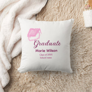 afstuderen roze glitter graduation cap naam toevoe kussen