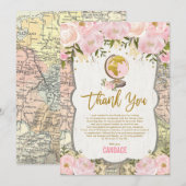 Afstuderen  roze goudplatenreiskaart bedankkaart (Voorkant / Achterkant)