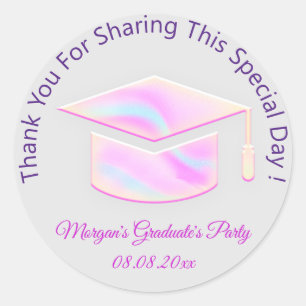 Afstuderen Roze Holograaf Student Cup Favor Dank Ronde Sticker