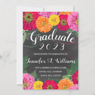 Afstuderen Roze Zinnia Floral Waterverf Grijs 2023 Aankondiging